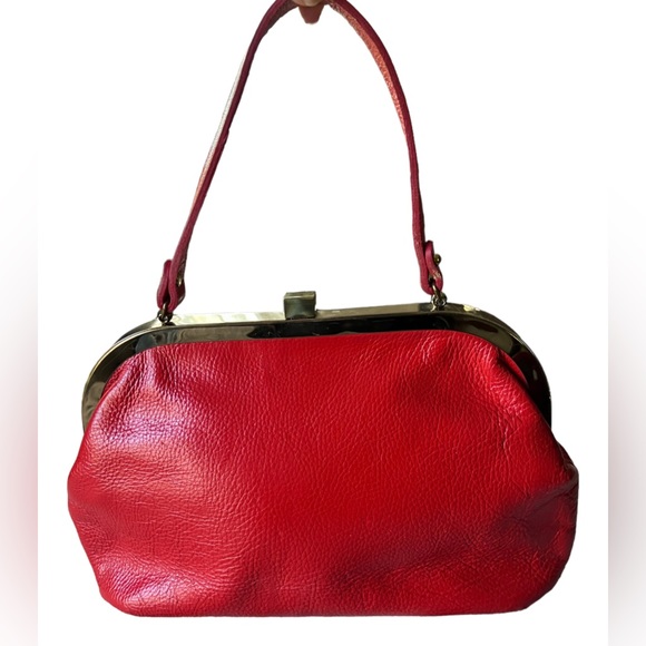 Vintage Roger Van S 1950s-60s Red Pebble Leather Gold Hardware Purse Handbag - Picture 4 of 13